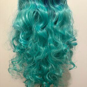 30” Ombre Black • Blue • Green Synthetic Wig • Loose Curls • Full Volume